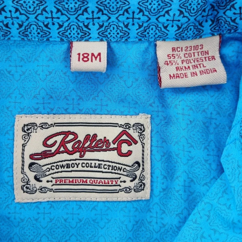 Rafter C Bodysuit Boys 18M Blue Cowboy Collection Geometric Western Snap Romper